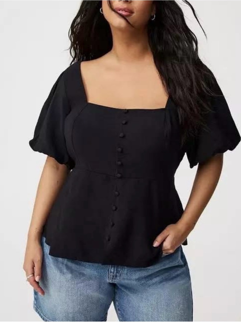 Torrid Black Peplum Square Neck Puff Sleeve Top